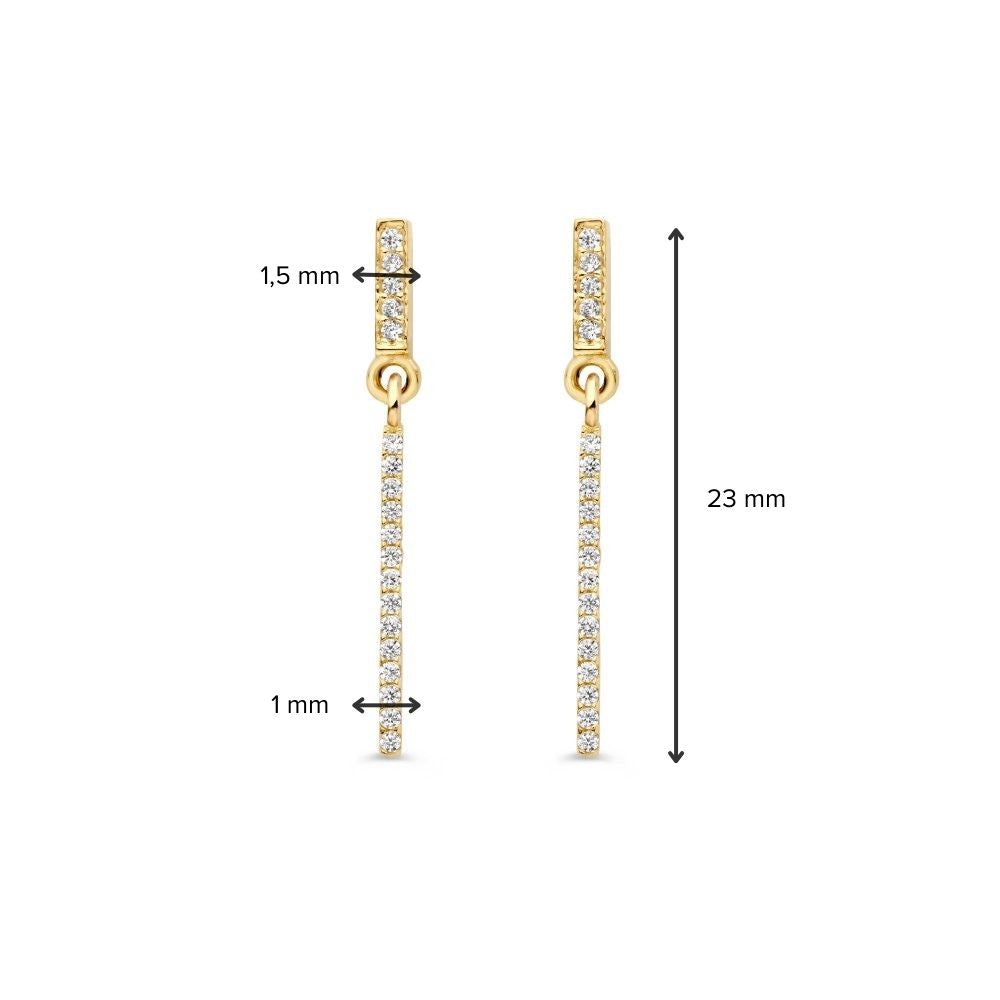 Gelbgold Ohrstecker mit langen Anhängern und Zirkonia – 14 Karat, Eleganz in Bewegung