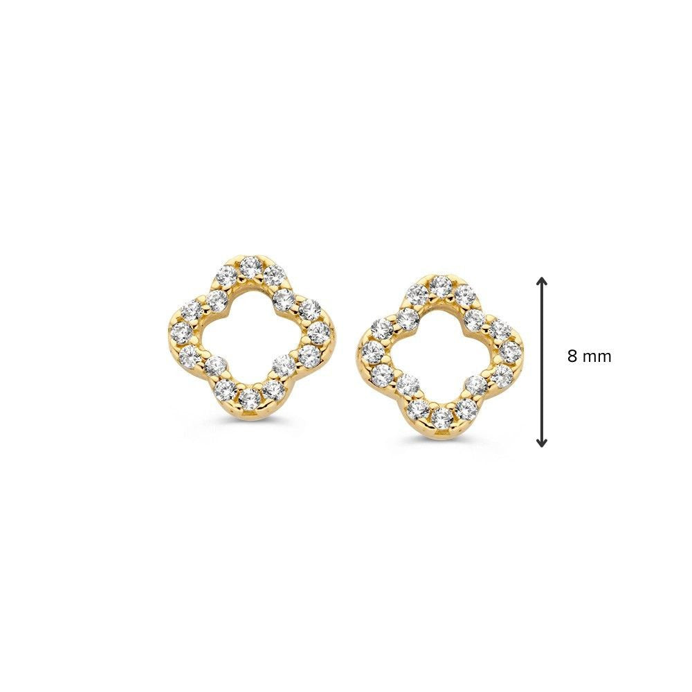 Gelbgold-Ohrstecker in offener Blütenform mit Zirkonia – 14 Karat, dezenter Luxus
