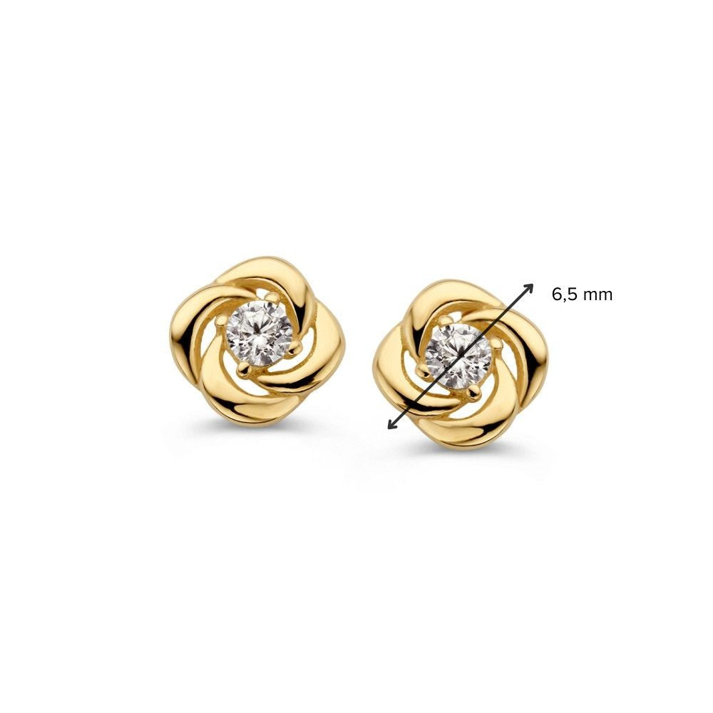 Gelbgold-Ohrstecker in Blütenform mit Zirkonia – 14 Karat, Subtiler Luxus