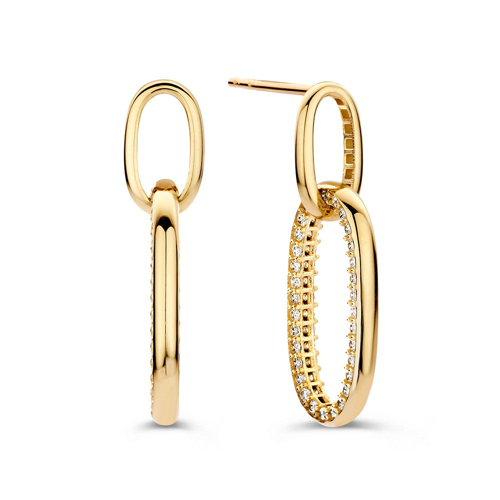 Gelbgold-Ohrstecker mit verspielten ovalen Gliedern und Zirkonia – Strahlende Eleganz