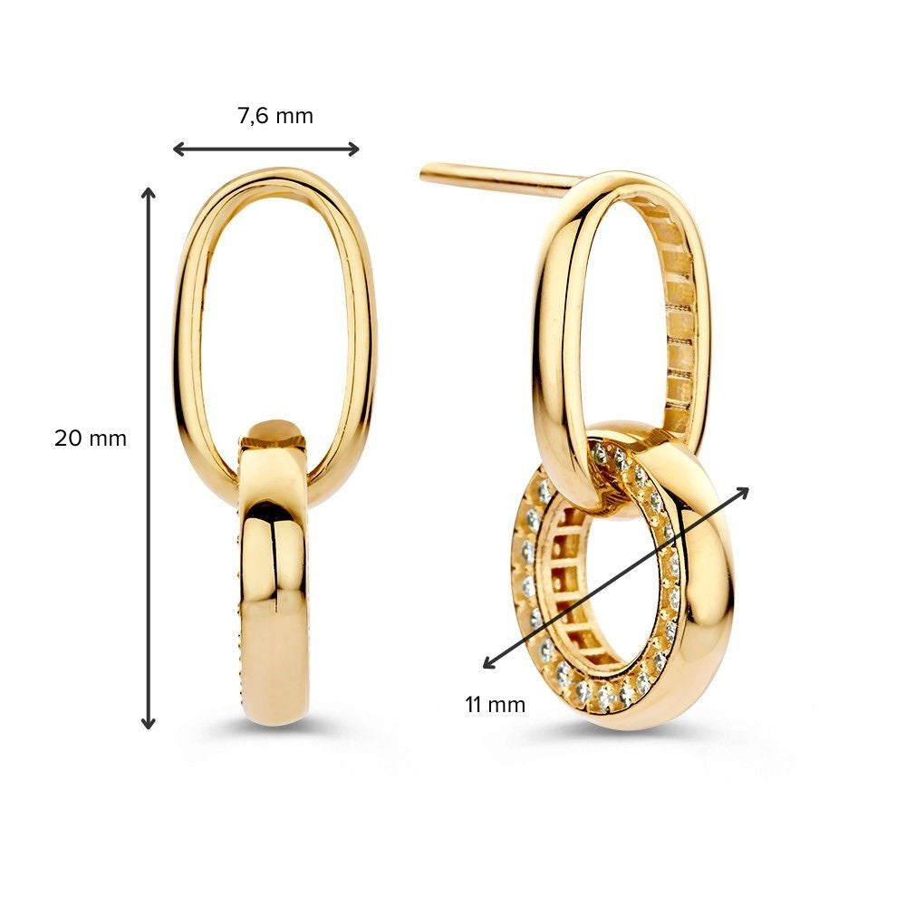 Gelbgoldene Ohrstecker mit runden Ohranhängern und Zirkonia – Verspielter Luxus