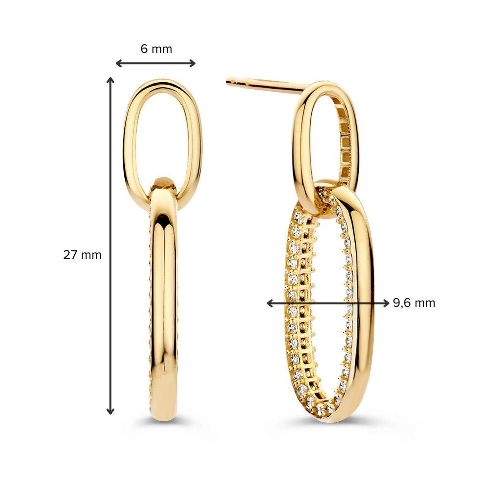 Gelbgold-Ohrstecker mit verspielten ovalen Gliedern und Zirkonia – Strahlende Eleganz