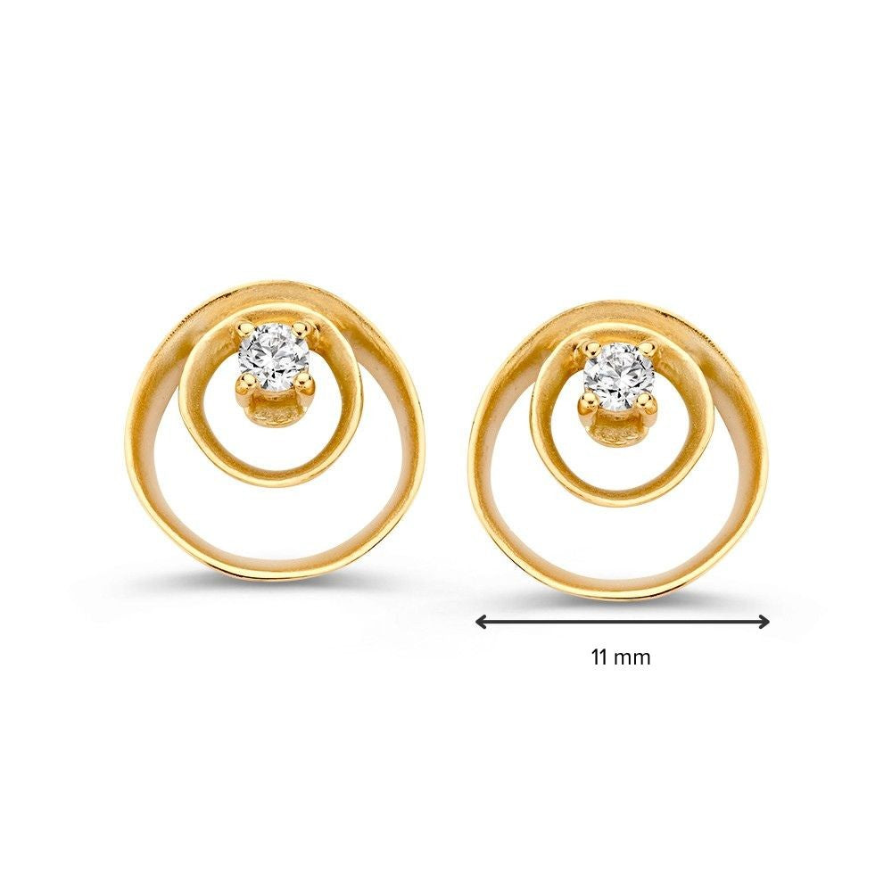 Verspielte Ohrstecker aus Gelbgold mit organischer Form – 14 Karat, mattiertes Gold und Zirkonia