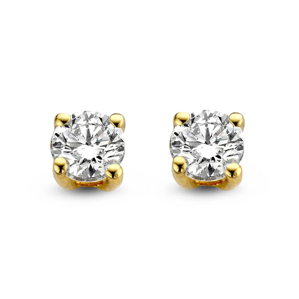 Ohrstecker aus 1,00 ct. gelbgold mit runden, klaren Edelsteinen in Krappenfassung