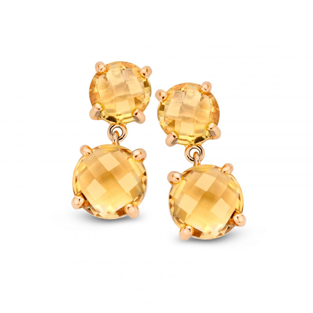 Ohrstecker aus Gelbgold mit zwei runden, facettierten Citrinen in strahlendem Orange