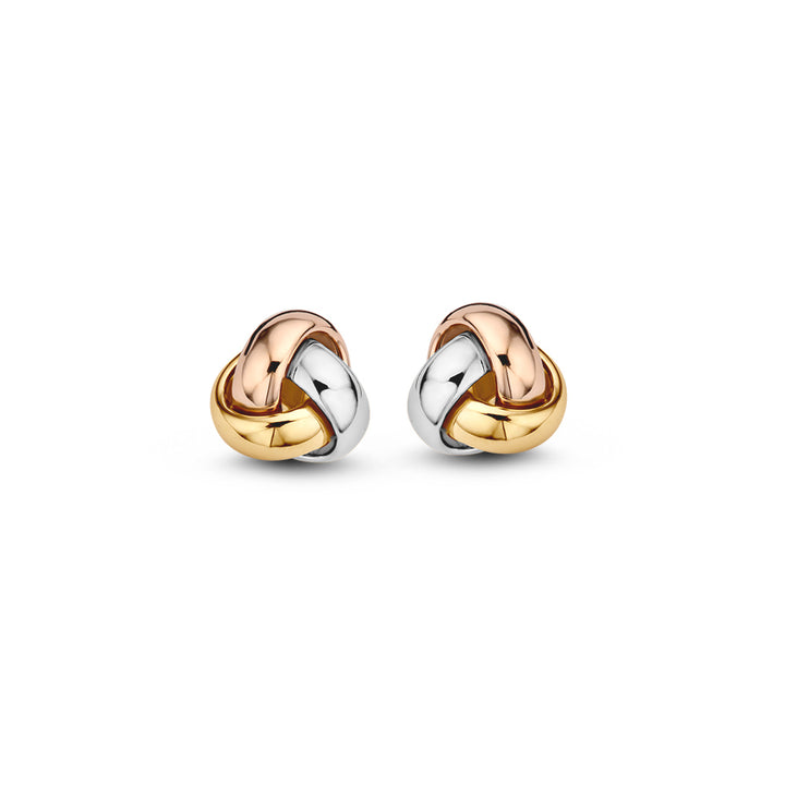 Tricolor Gouden Oorstekers, Knoop Model – 14 Karaat, Subtiele Luxe