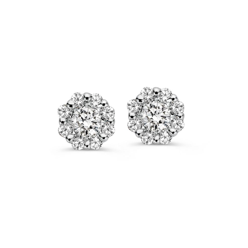 Witgouden Ohrstecker mit Diamanten in Entourage-Zusammenstellung und Brillant-Schliff