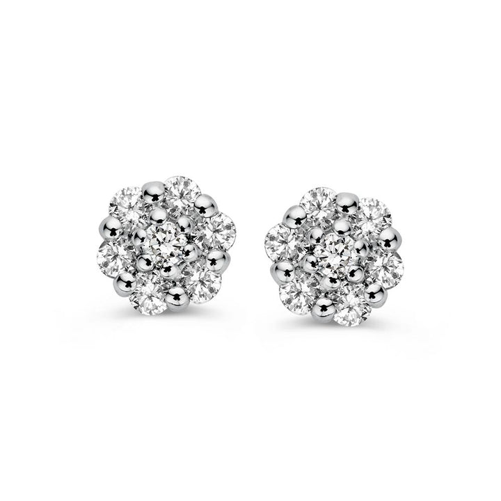 Witgouden Diamanten Oorstekers in Entourage Zetting – 14 Karaat, 0.16 ct Briljant
