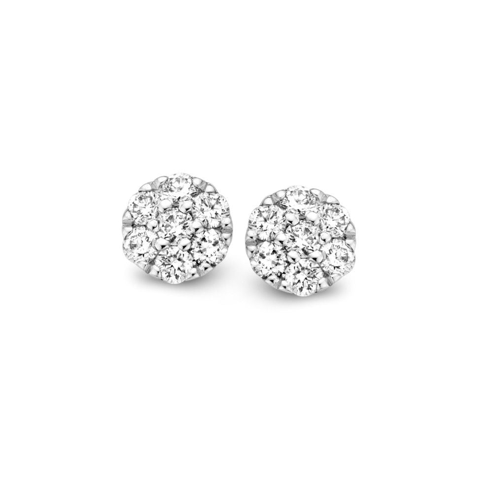 Witgouden Ohrstecker mit Diamanten in Entourage-Zusammenstellung, 0,19 ct Brillant