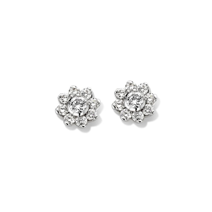 Witgouden Oorstekers met Diamant in Klassieke Entourage Zetting – 14 Karaat, 0.26 ct Briljant