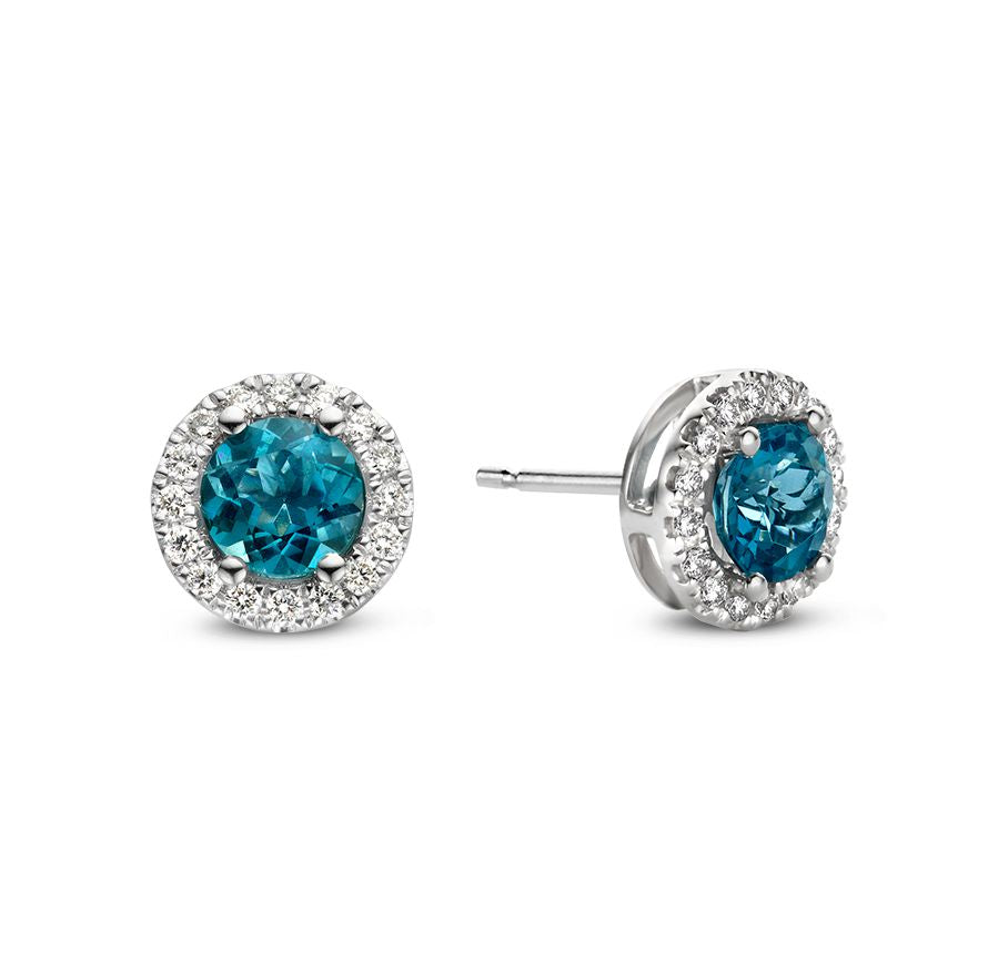Witgouden Oorstekers met Blauw Topaas en Diamant – 14 Karaat, 1.92 ct