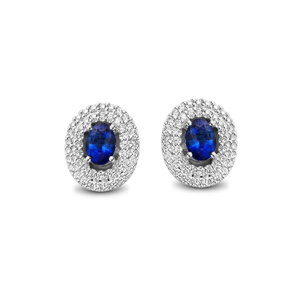 Ohrstecker aus Weißgold mit blauen Saphiren und Diamanten in ovaler Form