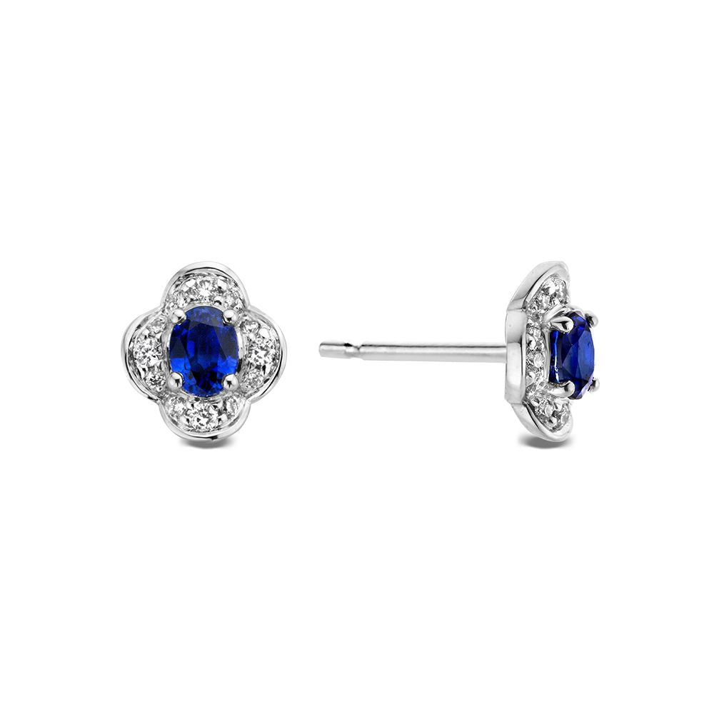 14K Ohrringe für Damen von Van der Kooij, 0.70 ct Saphir, 0.12 ct Diamant