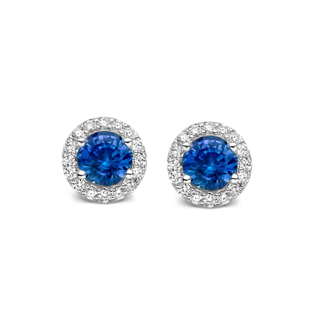Ohrringe aus 18 Karat Weißgold mit blauen Saphiren und Diamanten in runder Form