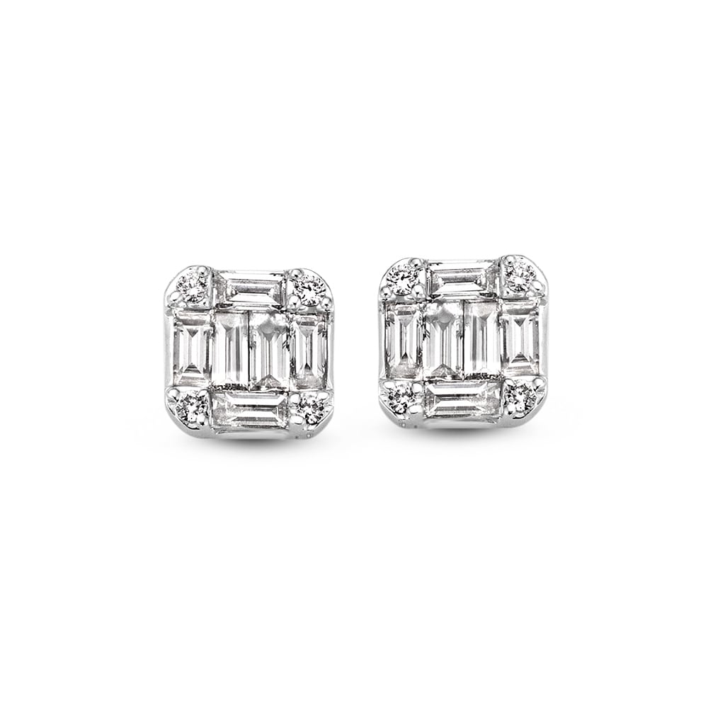 Ohrringe aus 14K Weißgold mit Baguette-Diamanten und runden Diamanten, insgesamt 0,68 ct