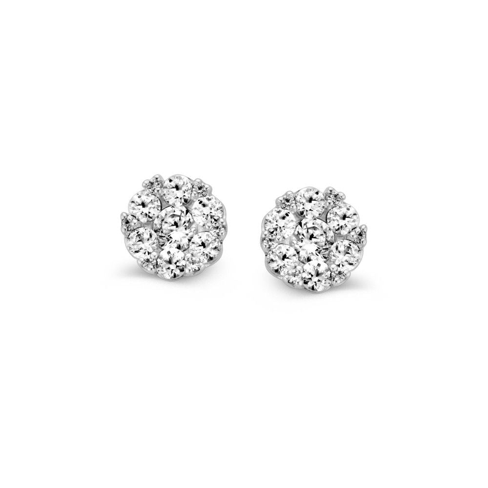 Witgouden Oorstekers met Zirkonia in Klassieke Rozetzetting – 14K Oorbellen voor Dames, 6 mm