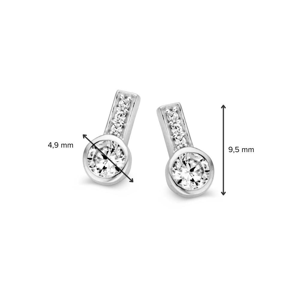 Ohrstecker aus Weißgold mit Zirkonia – 14K Ohrringe für Damen, 9 mm, Set mit Pousetten