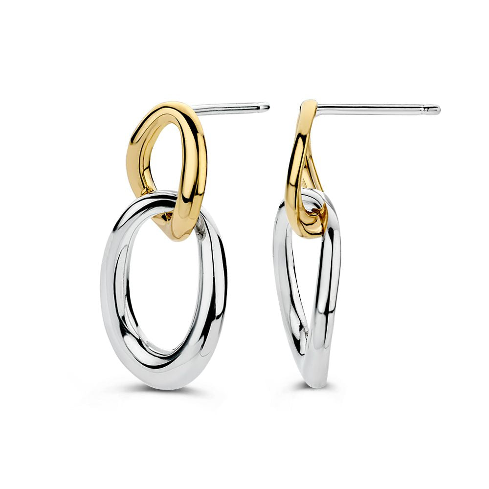 Ohrstecker aus Silber mit gelbgoldenen Gliedern – Auffällige Ohrringe für Damen, 26 mm