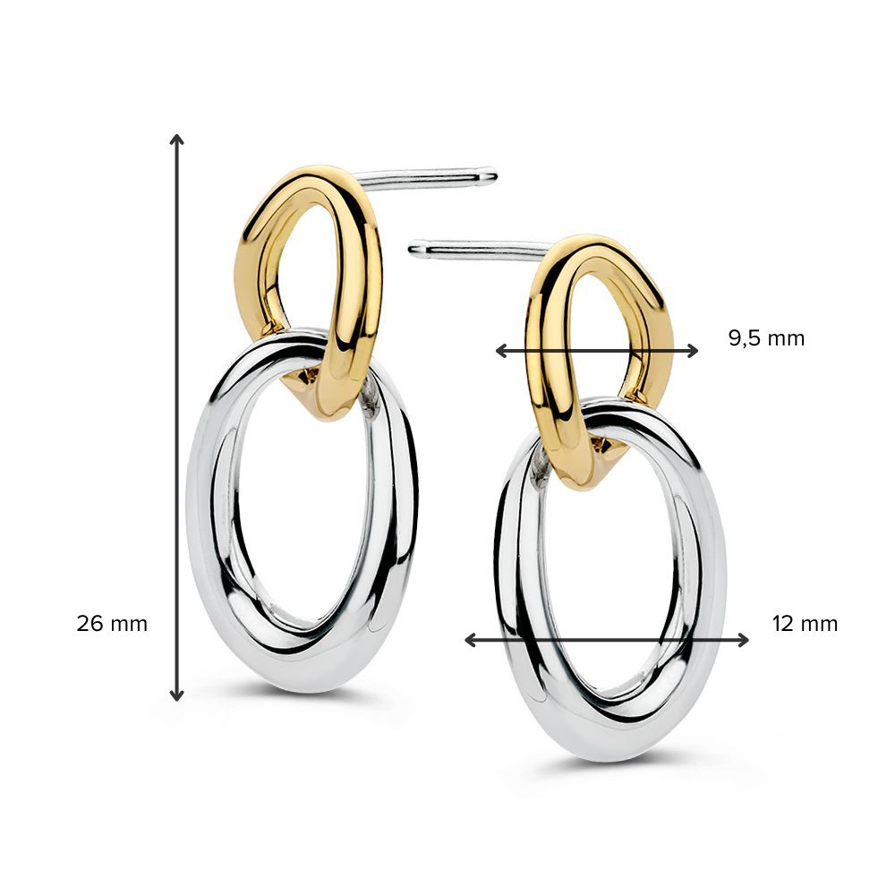 Ohrstecker aus Silber mit gelbgoldenen Gliedern – Auffällige Ohrringe für Damen, 26 mm