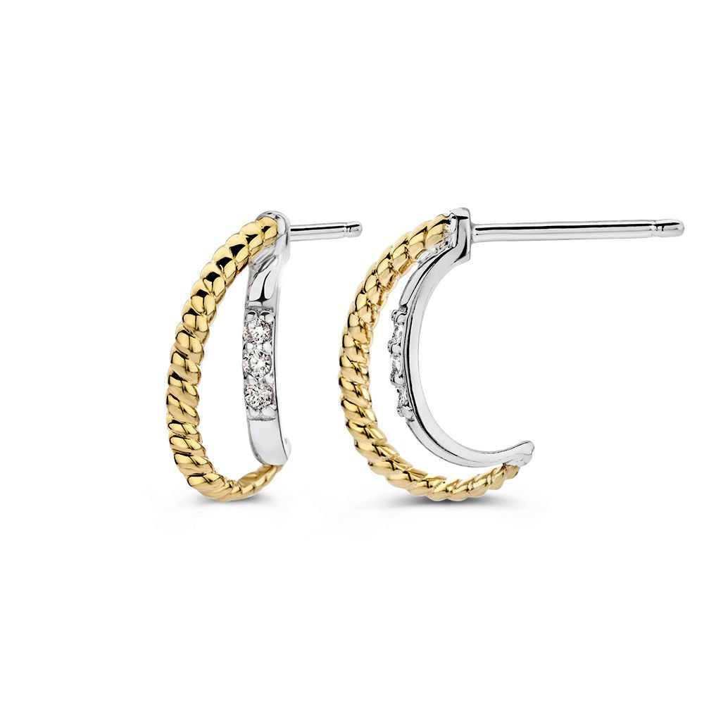 Silberne Ohrstecker mit gedrehtem Goldband und Zirkonia – 15 mm