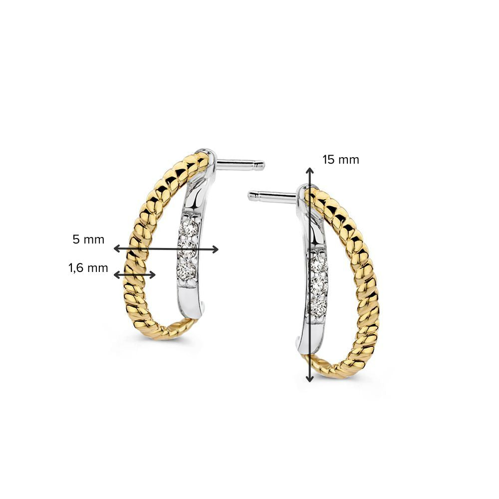 Silberne Ohrstecker mit gedrehtem Goldband und Zirkonia – 15 mm