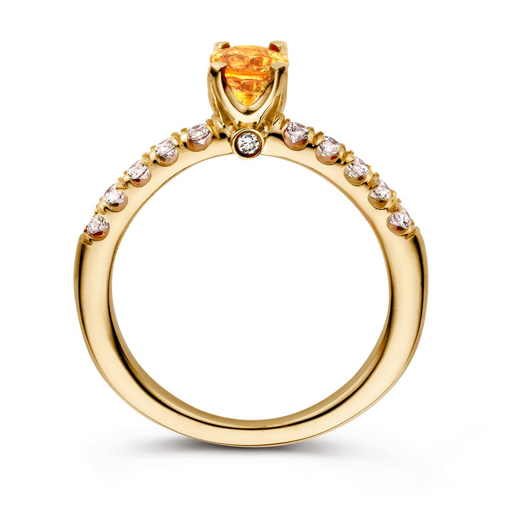 Luxuriöser Ring aus 18K Gelbgold mit orangefarbenem Saphir und Brillanten – 0,54 ct Diamanten, Damenschmuck