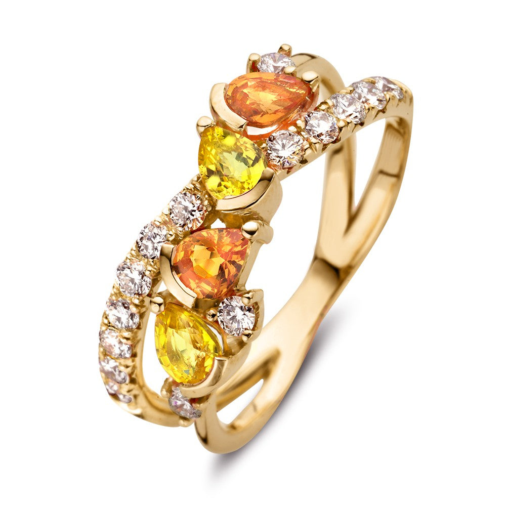 Ring aus 18kt Gelbgold mit orangefarbenen und gelben Saphiren sowie Diamanten