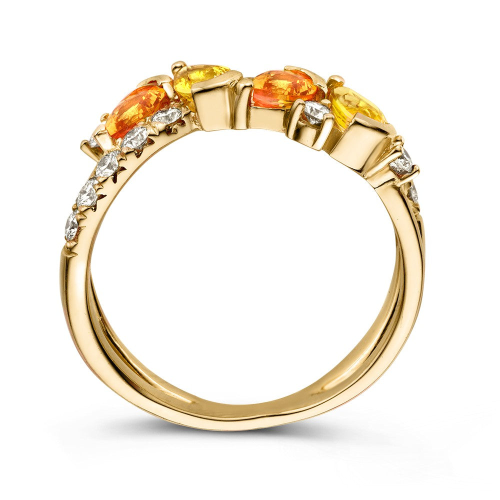 18kt Gelbgoldring mit orangen und gelben Saphiren & Diamanten – Van der Kooij Exklusiv