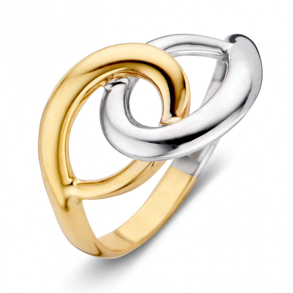 Bicolor Damenring aus 14 Karat Gold mit geschwungenem Design in Gold und Silber