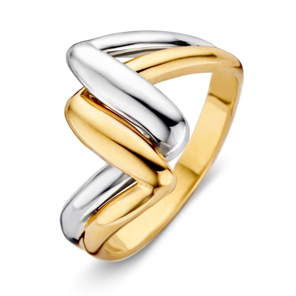 Bicolor Ring mit gewundenem Design, aus Silber und Gold, glänzende Oberfläche