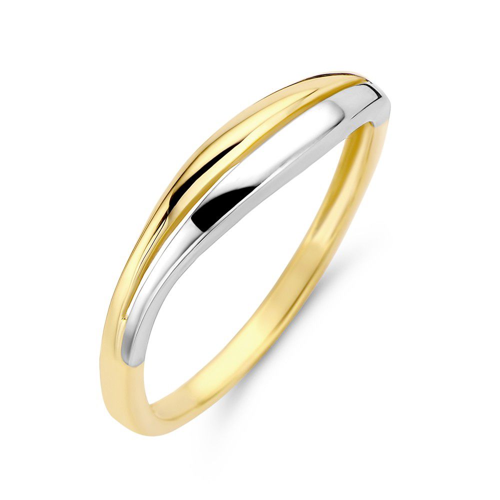Damenring aus 14 Karat Gelb- und Weißgold mit glatter, geschwungener Form