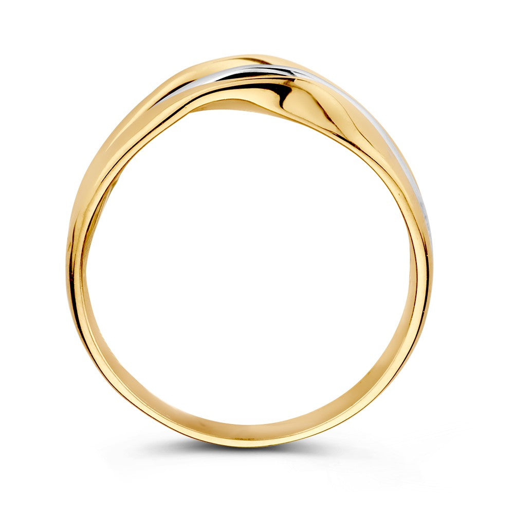 Damenring aus 14 Karat Bicolor Weiß- und Gelbgold – Gewelltes Design mit luxuriöser Ausstrahlung