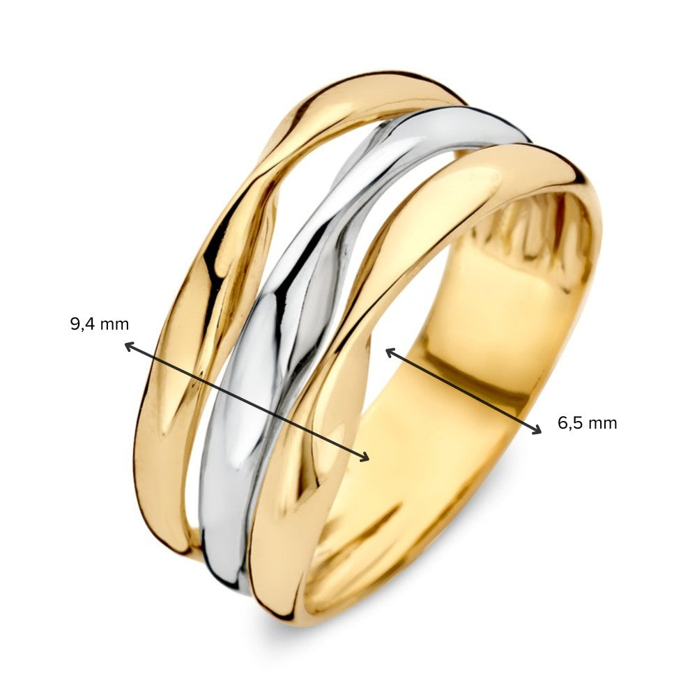 Damenring aus 14 Karat Bicolor Weiß- und Gelbgold – Gewelltes Design mit luxuriöser Ausstrahlung