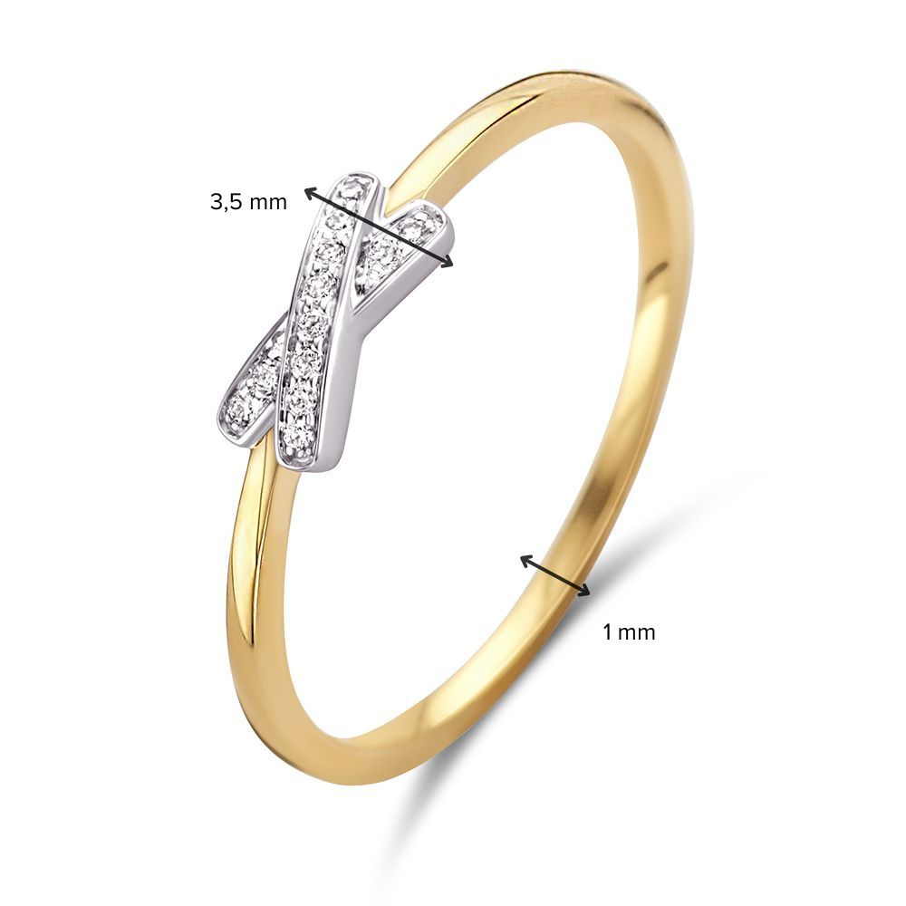14-karätiger Bicolor-Goldring mit Diamanten im X-Design