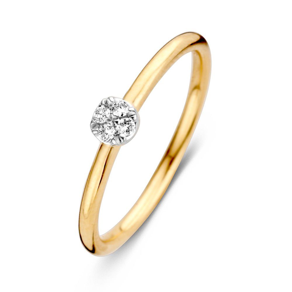 Bicolor Damenring aus 14-karätigem Gold mit brillantgeschliffenem Diamanten in der Mitte