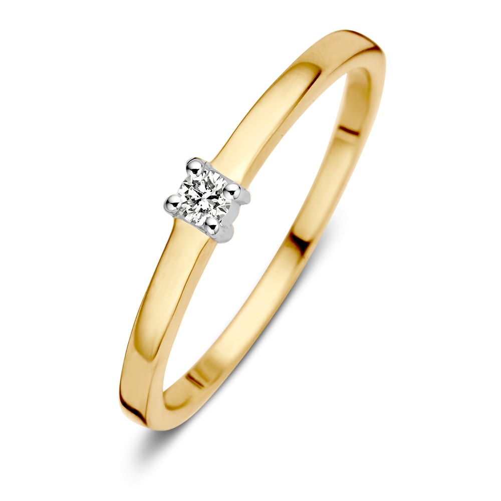 Damenring aus 14-karätigem Bicolor-Gold mit brillantgeschliffenem Diamanten in der Mitte