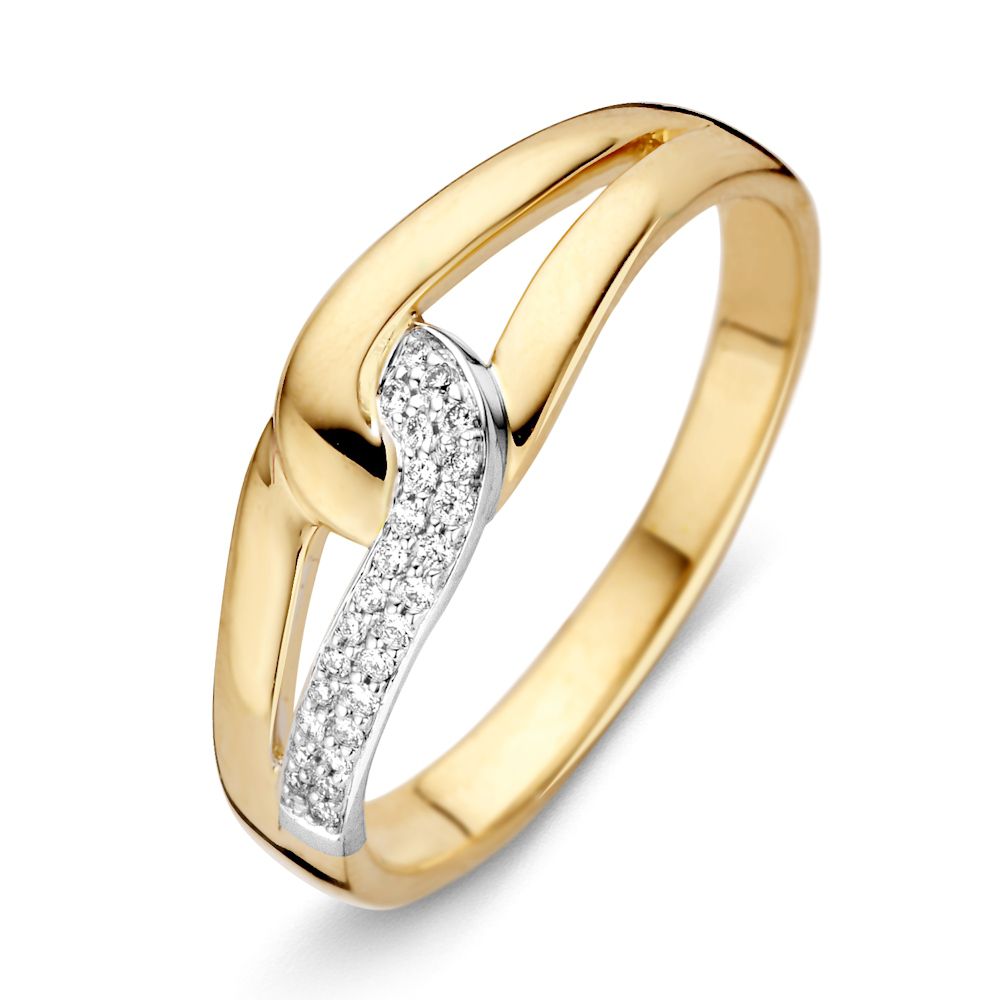 Bicolor Damenring aus 14-Karat Gold mit brillantgeschliffenen Diamanten in der Mitte