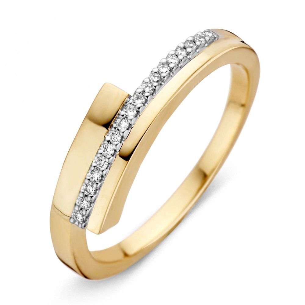 Bicolor Damenring aus 14-Karat Gold mit Brillantschliff-Diamanten und glatter Oberfläche