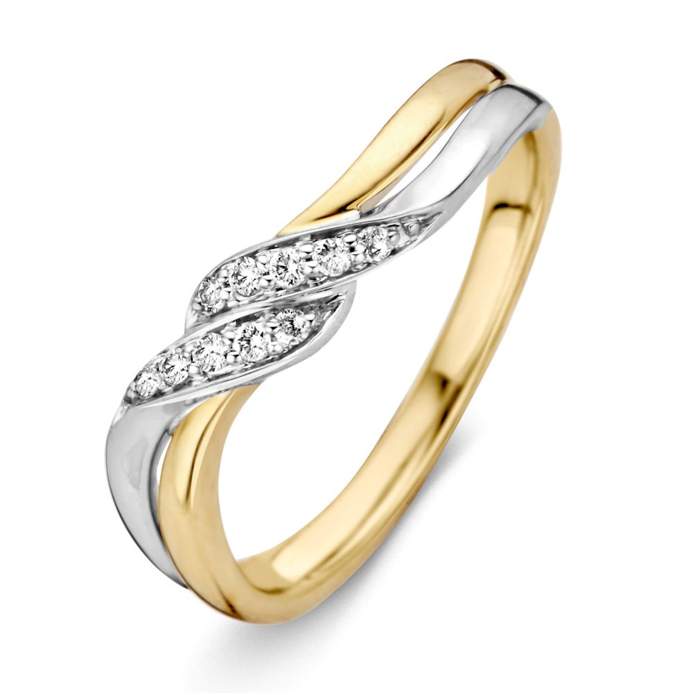 Bicolor Ring aus 14-Karat Gold mit brillanten Diamanten in gewelltem Design