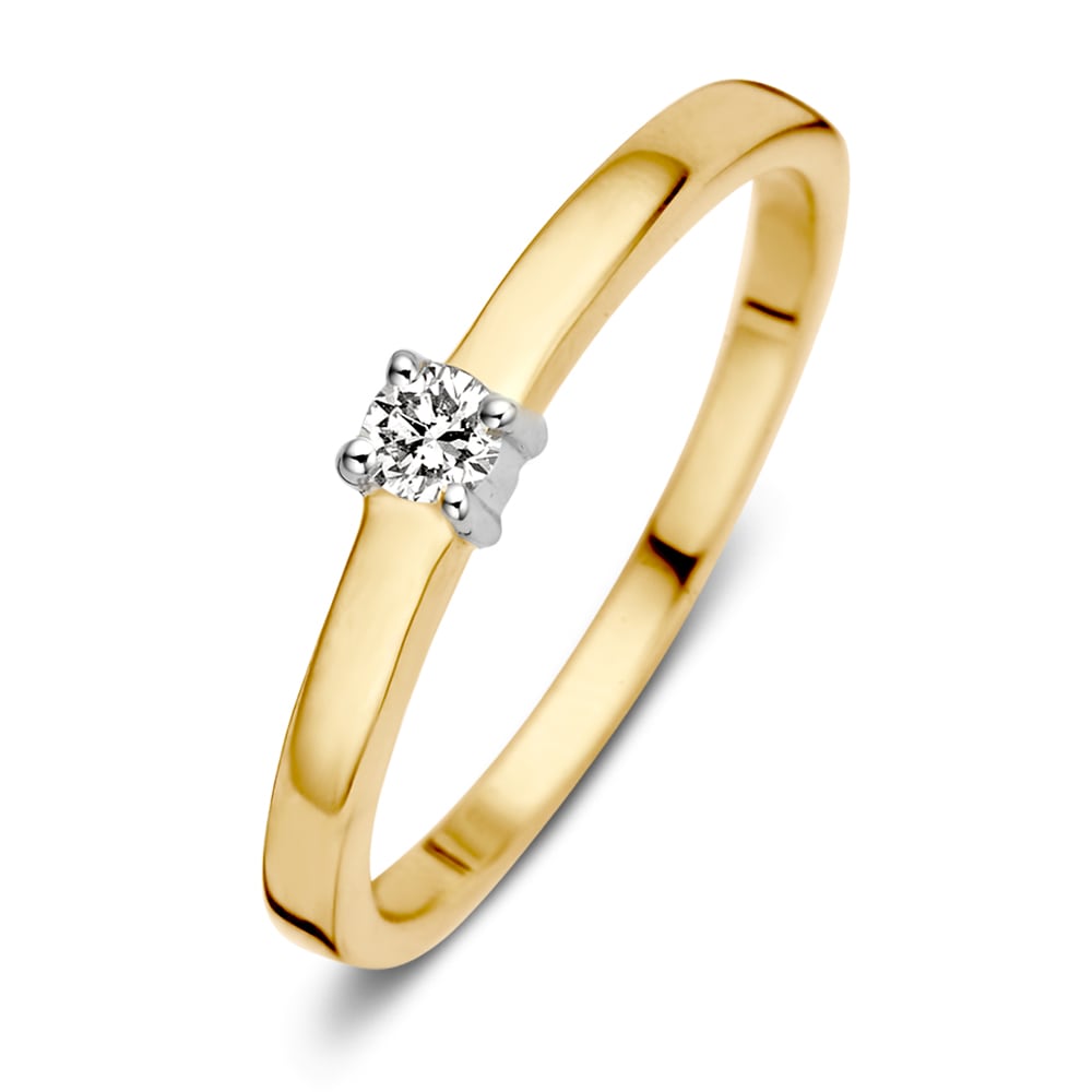 Bicolor Damenring aus 14-Karat Gold mit brillantgeschliffenem Diamanten in der Mitte