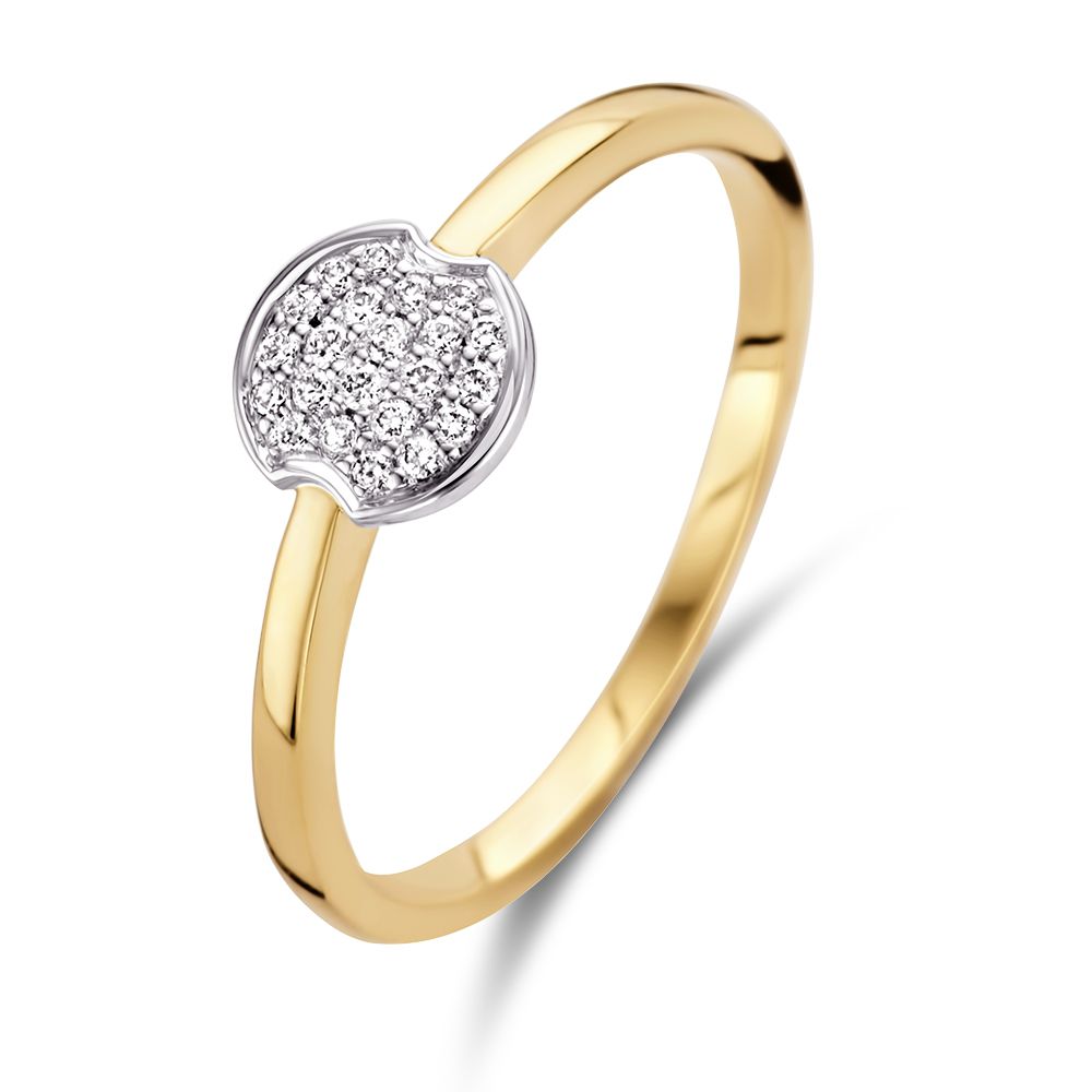 Ring aus 14-karätigem Gold mit pavé-setzten weißen Diamanten und rundem weißen Gold-Element