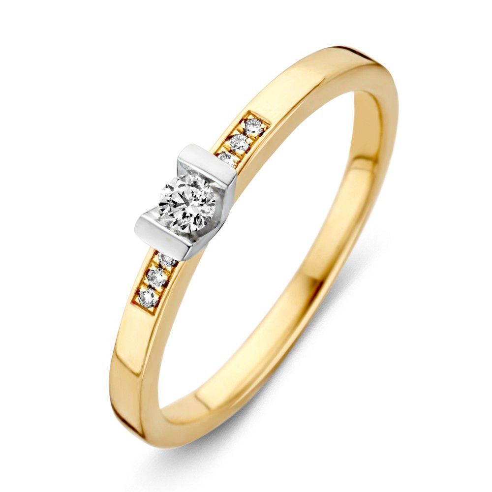 Bicolor Damenring aus 14-karätigem Gold mit brillantgeschliffenen Diamanten und schmalem Design
