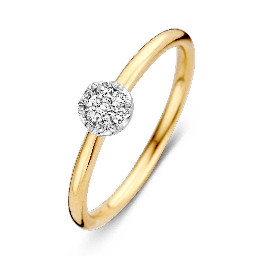 Bicolor Damenring aus 14-karätigem Gold mit brillantgeschliffenen Diamanten in der Zierfassung