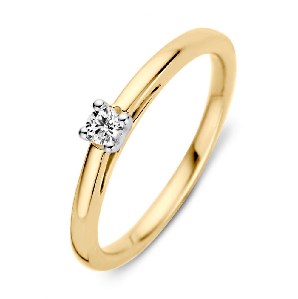Bicolor Ring aus 14-Karat Gold mit brillantgeschliffenem Diamanten in der Fassung