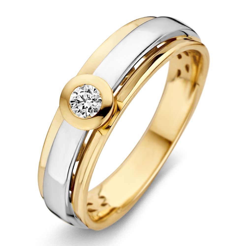Bicolor Ring aus 14-karätigem Gold mit brillantgeschliffenem Diamanten in goldener Fassung