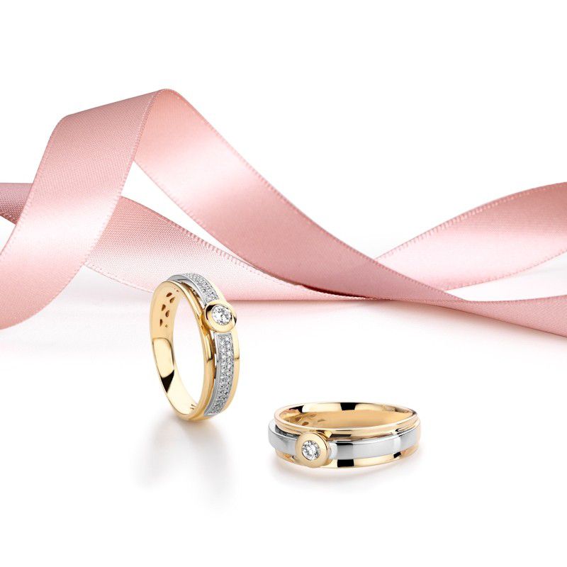 14-karätiger Bicolor-Goldring mit Brillanten