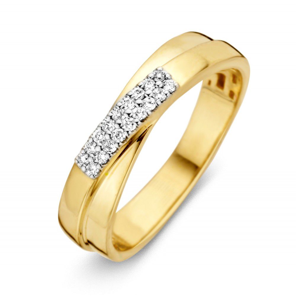 Crossover-Ring aus 14-karätigem Gelbgold mit Diamanten in weißgoldener Zarge