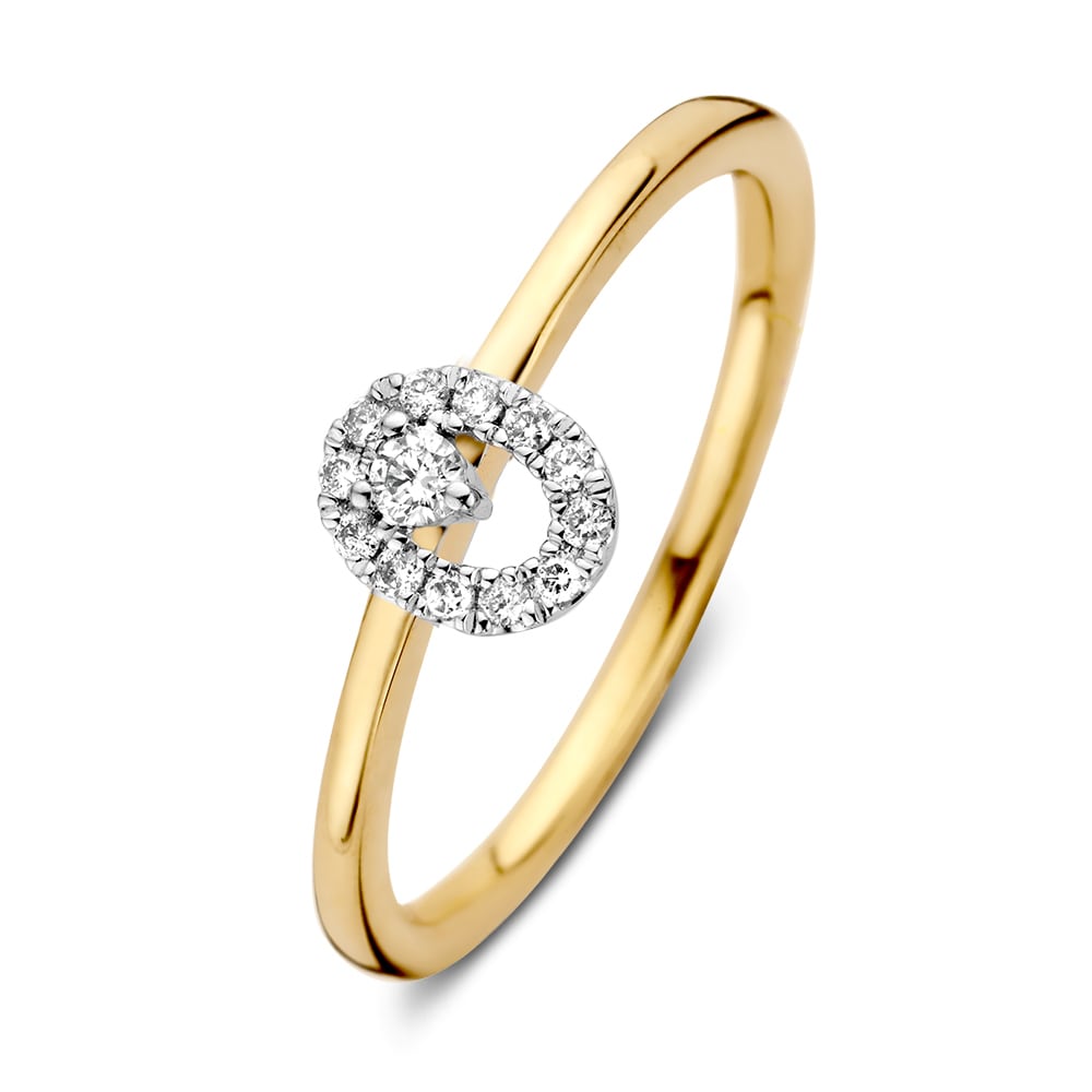 Ring aus 14-karätigem Gelb- und Weißgold mit brillantgeschliffenen Diamanten in der Mitte