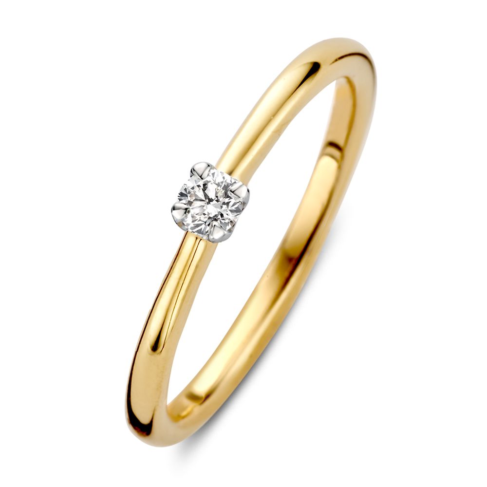 14-karätiger Bicolor Ring aus Gelbgold und Weißgold mit Tulpenfassung und Diamant