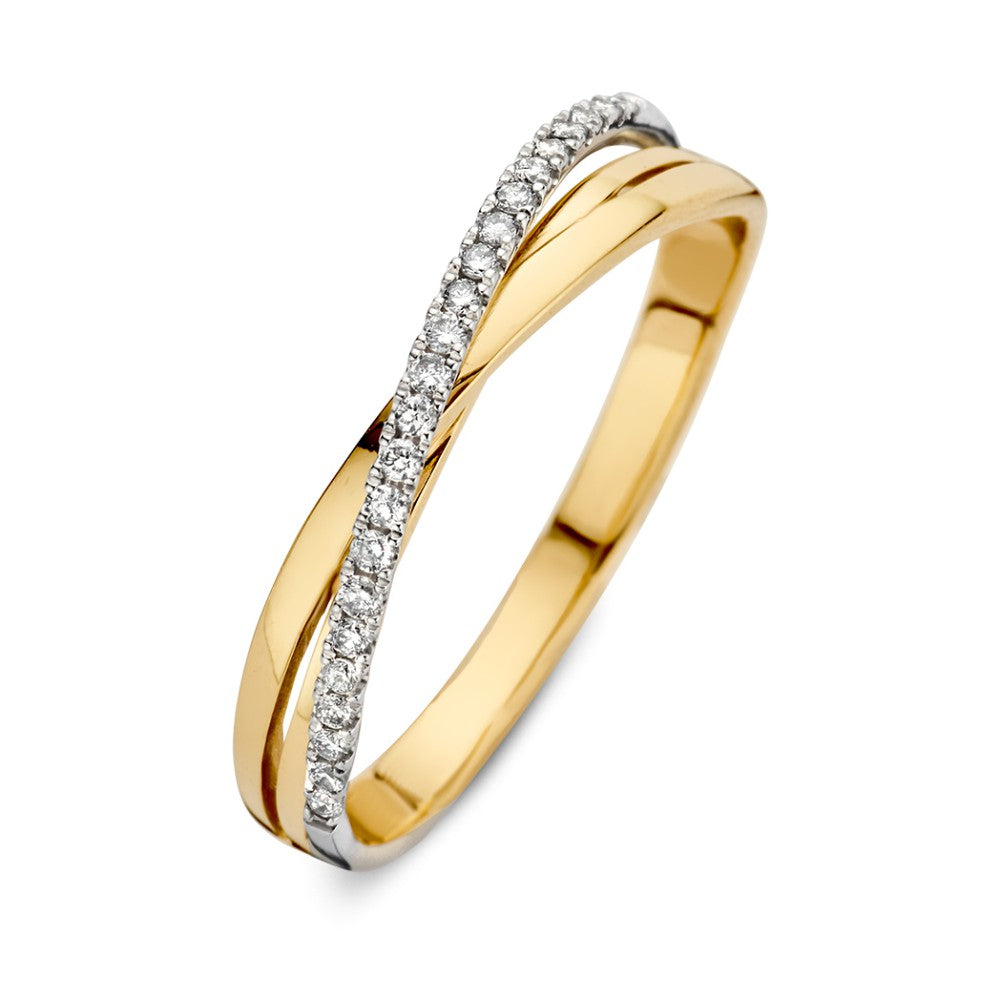 Bicolor 14kt Gold Crossover-Ring mit 0,11 ct Diamanten und glänzender Oberfläche